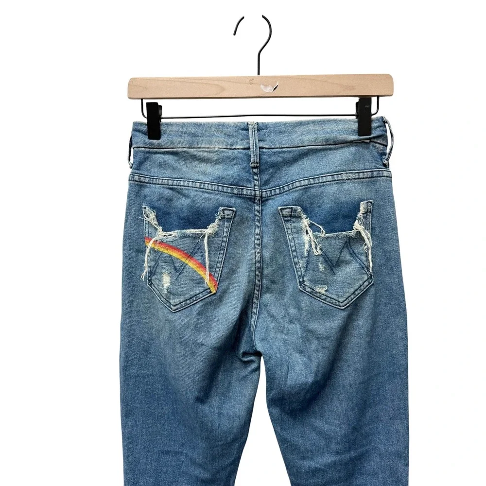 MOTHER High Waisted Looker Ankle Chew Rainbow Jeans Learning To Hula Size 25